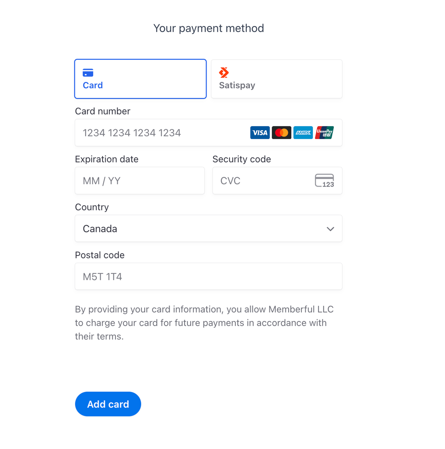 Add a payment method for your Memberful plan