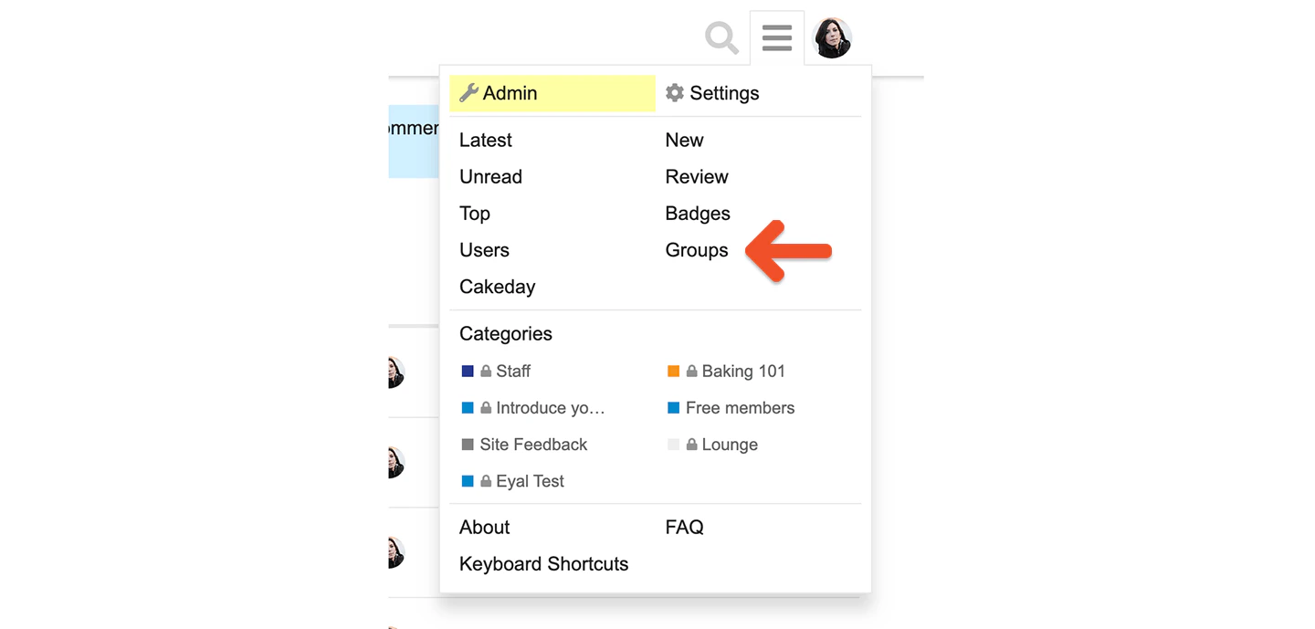 Groups in the Discourse menu