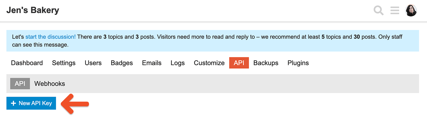 Discourse API settings