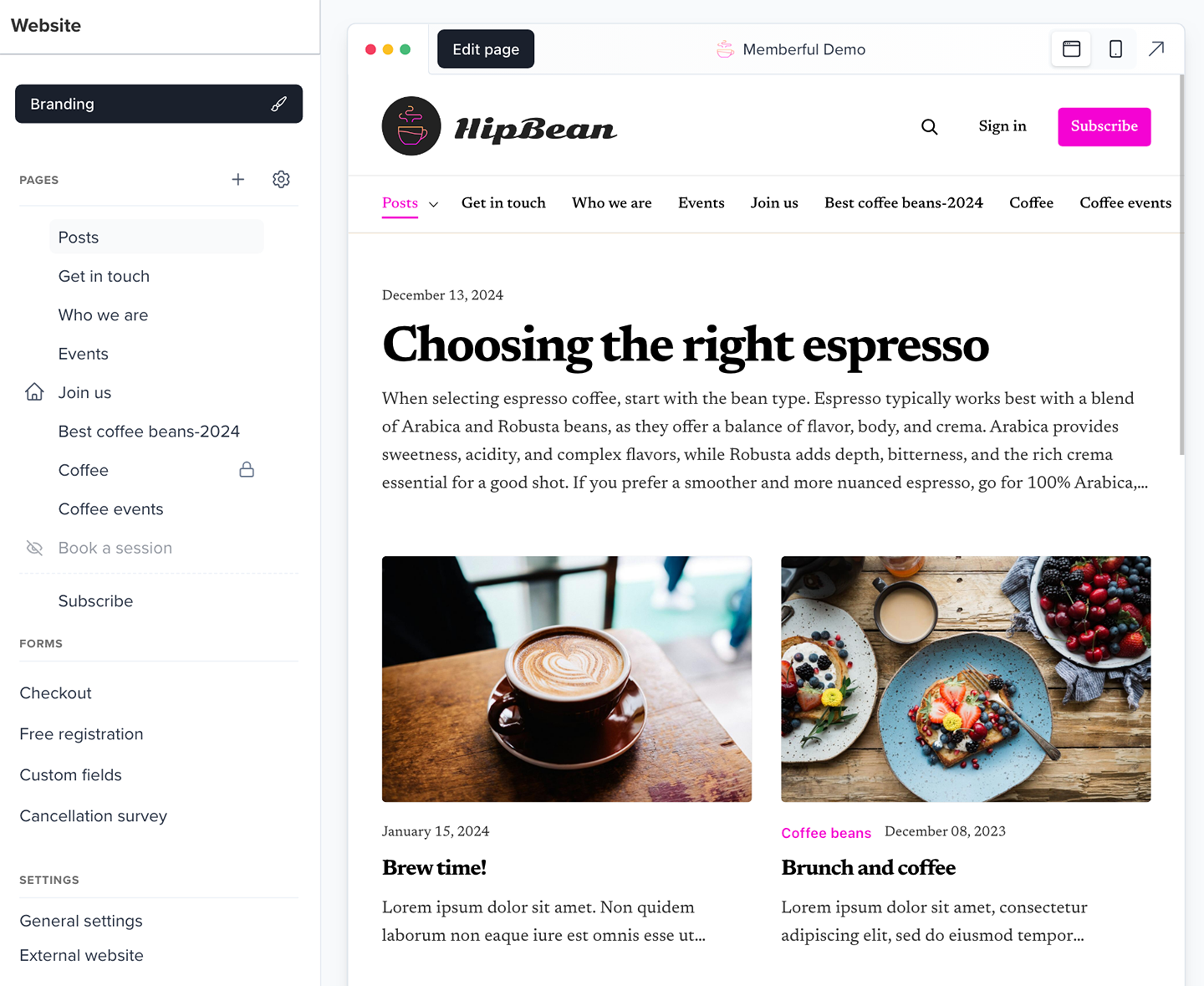 Member Website Settings