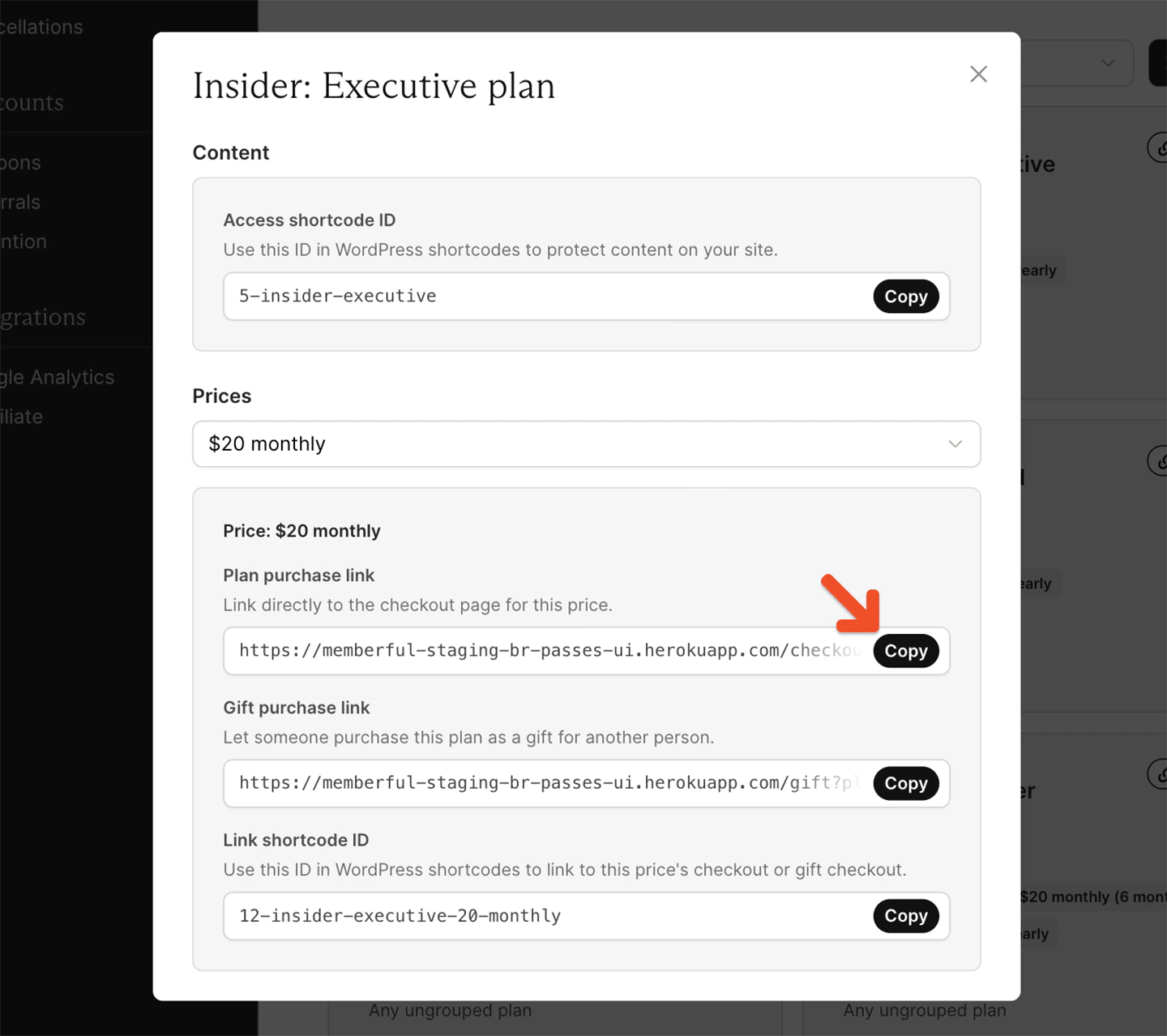 Memberful purchase links