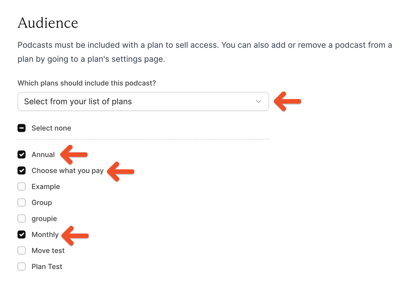 Add podcasts to plans
