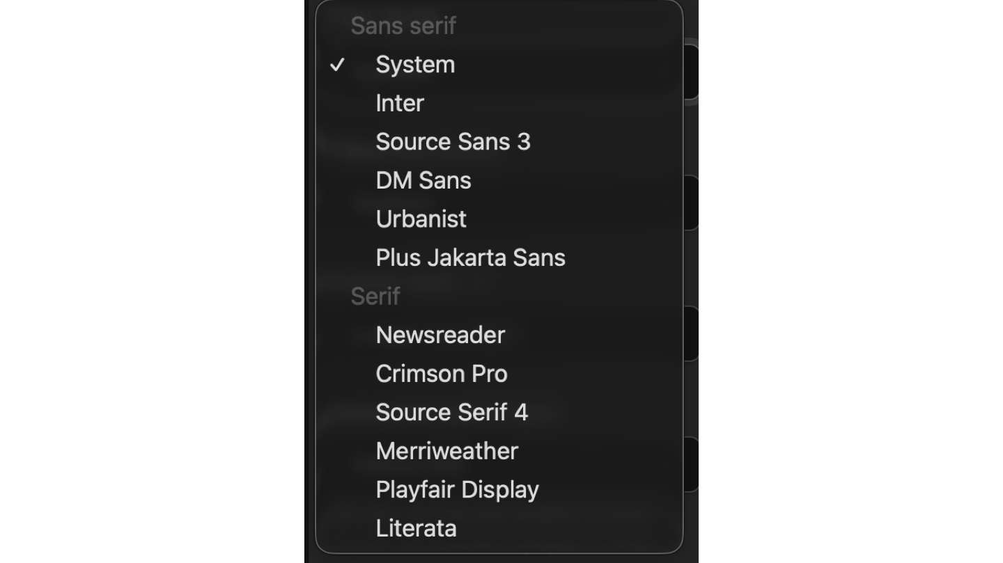 Available sans serif and serif fonts for the member website