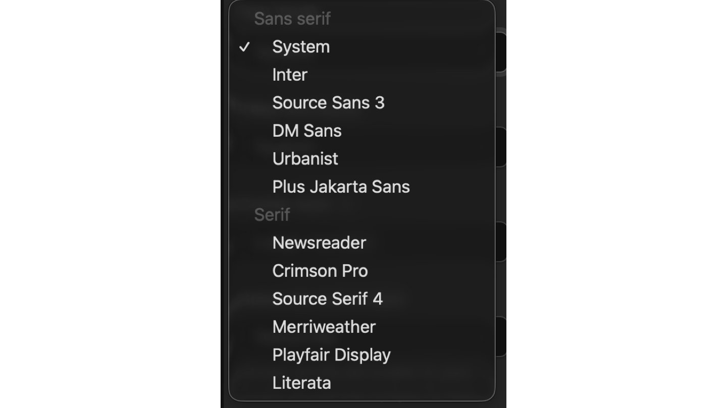 Available sans serif and serif fonts for the member website