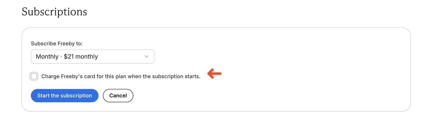 Add a new subscription without charging credit card