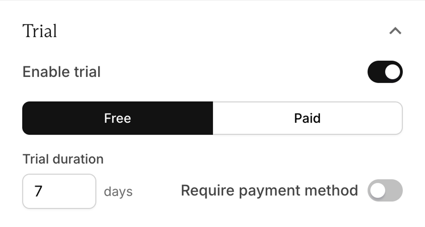Free trial setting