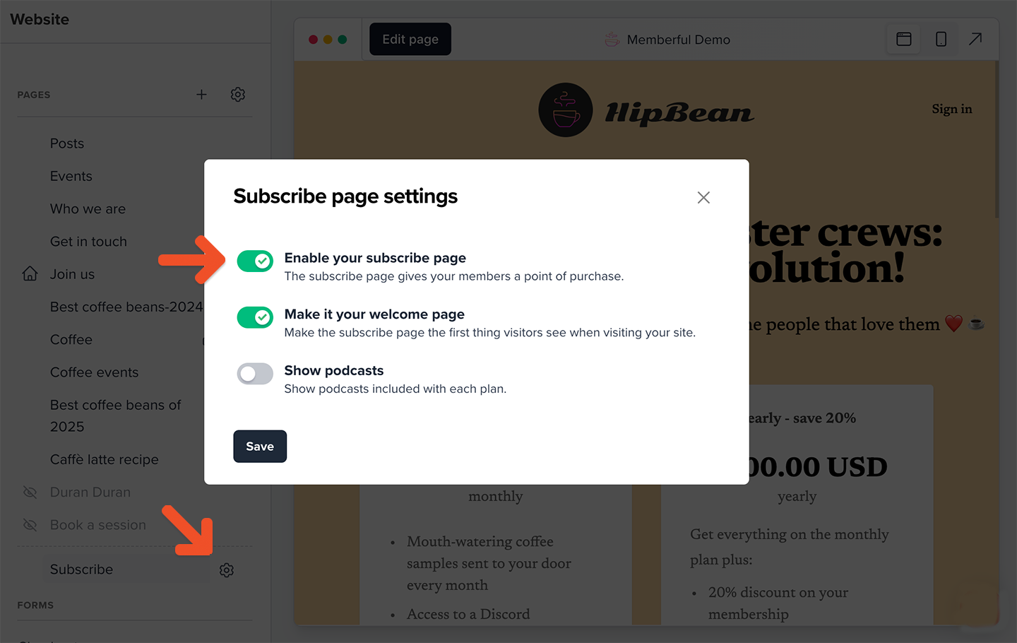 Enable Subscribe Page