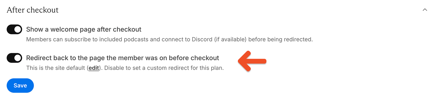 After checkout plan settings