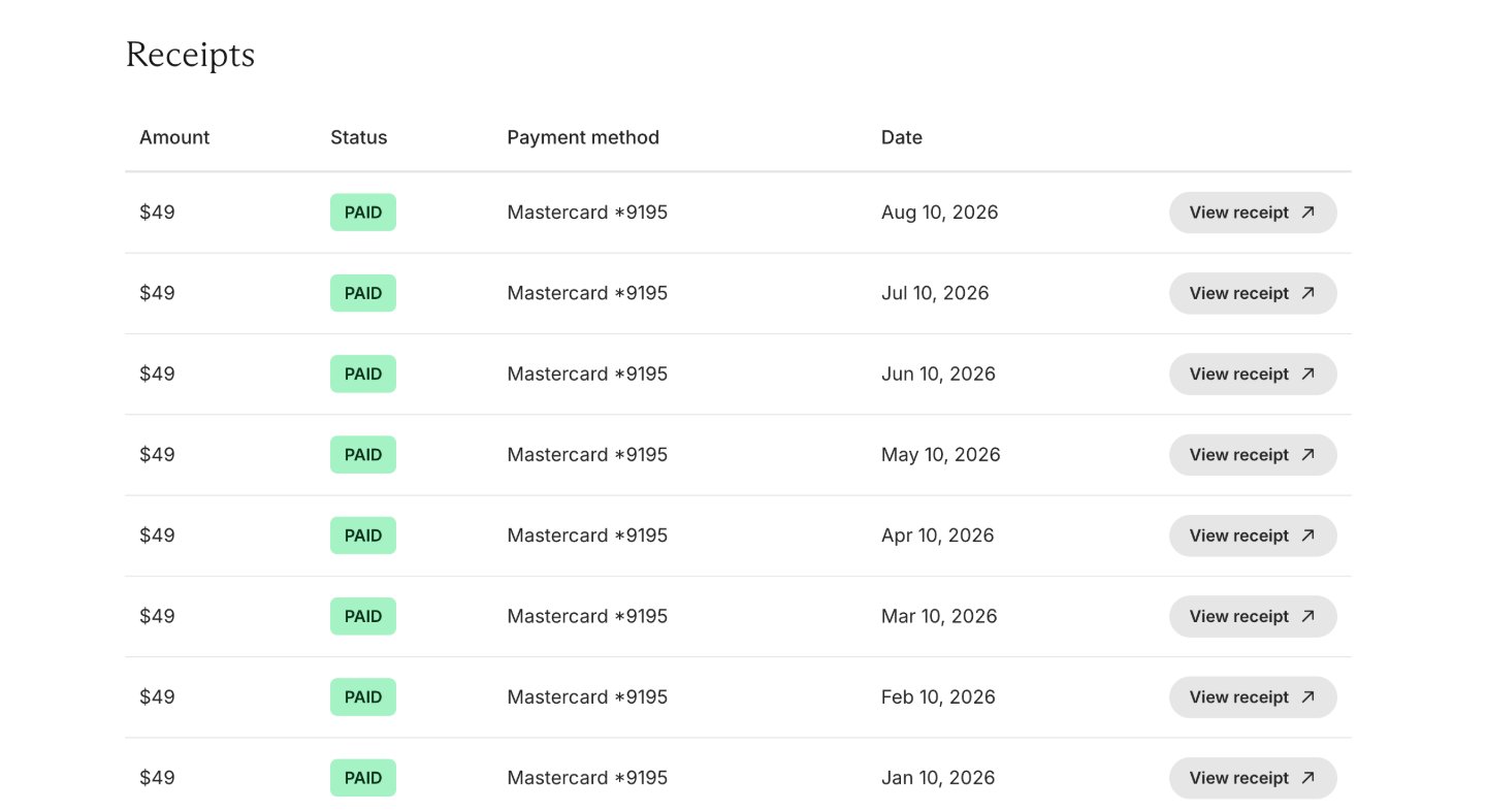 Memberful receipts