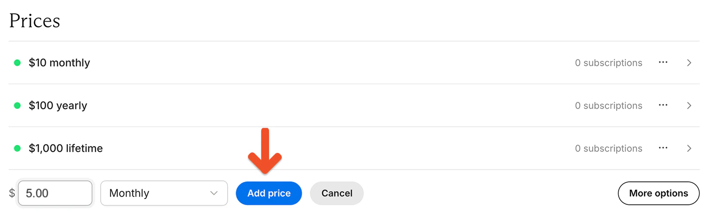 Enter price and renewal frequency