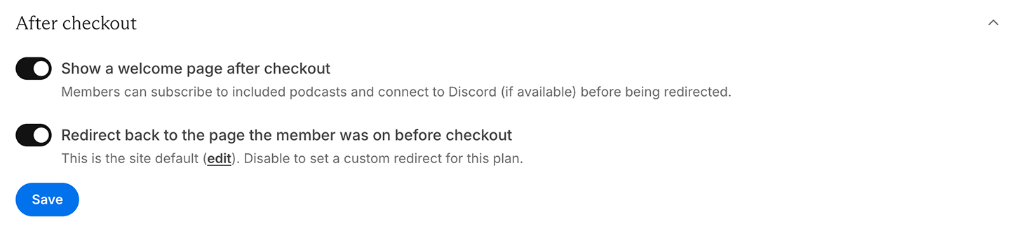 Redirects after checkout
