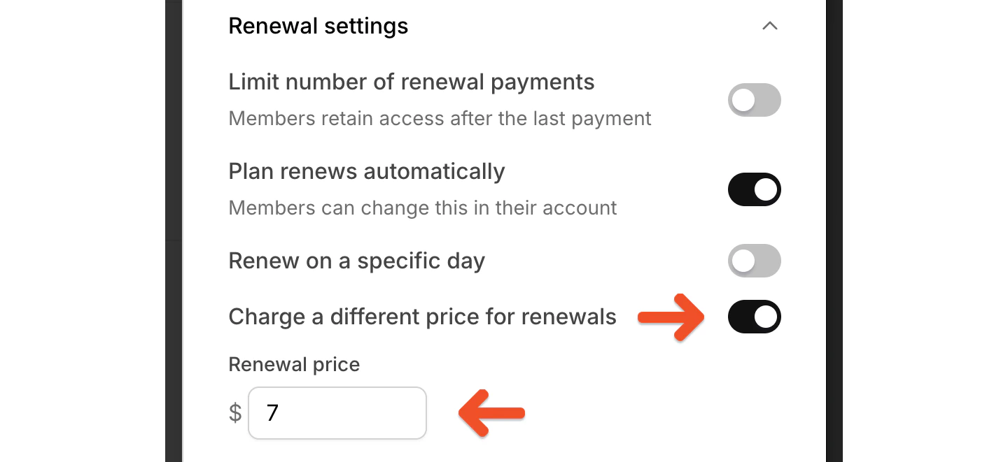 Charge a different price for renewals