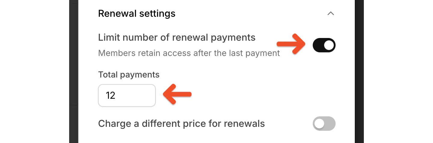 Limit renewal payments