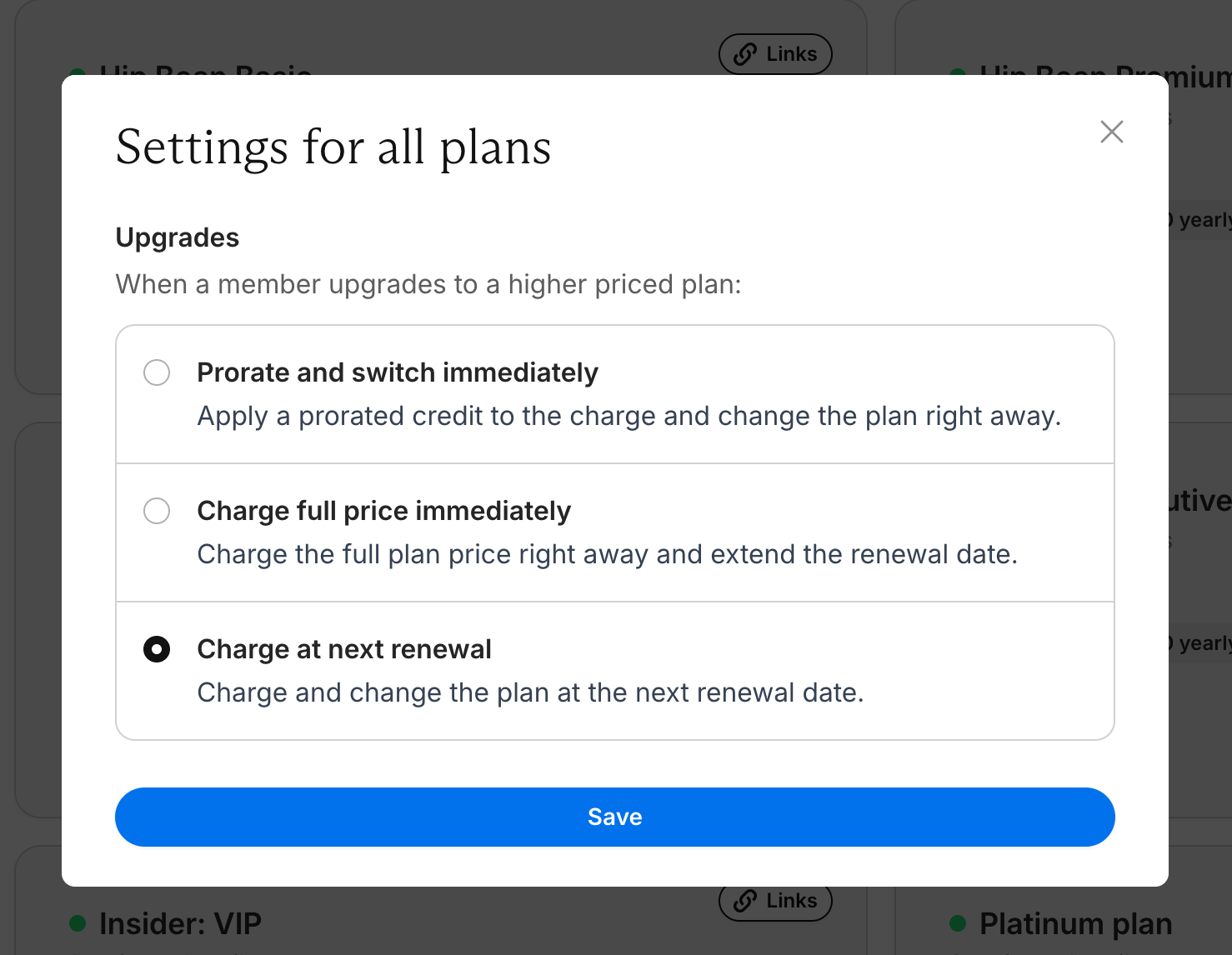 Settings for all plans
