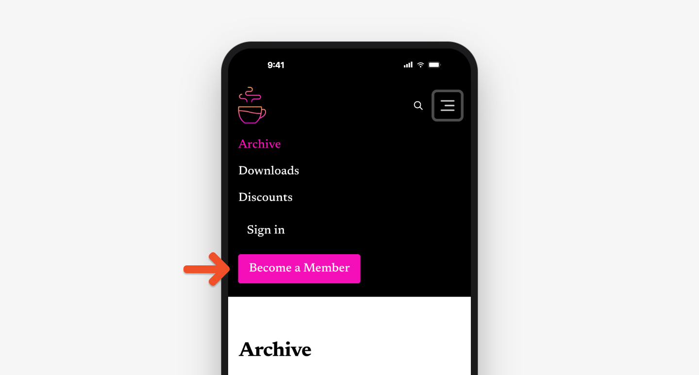 Subscribe button label displayed on the member website