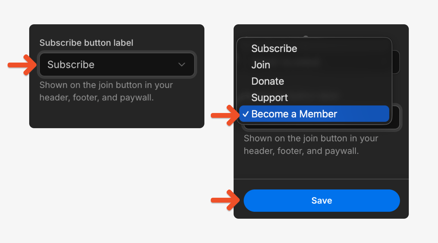 Choose a subscribe button label