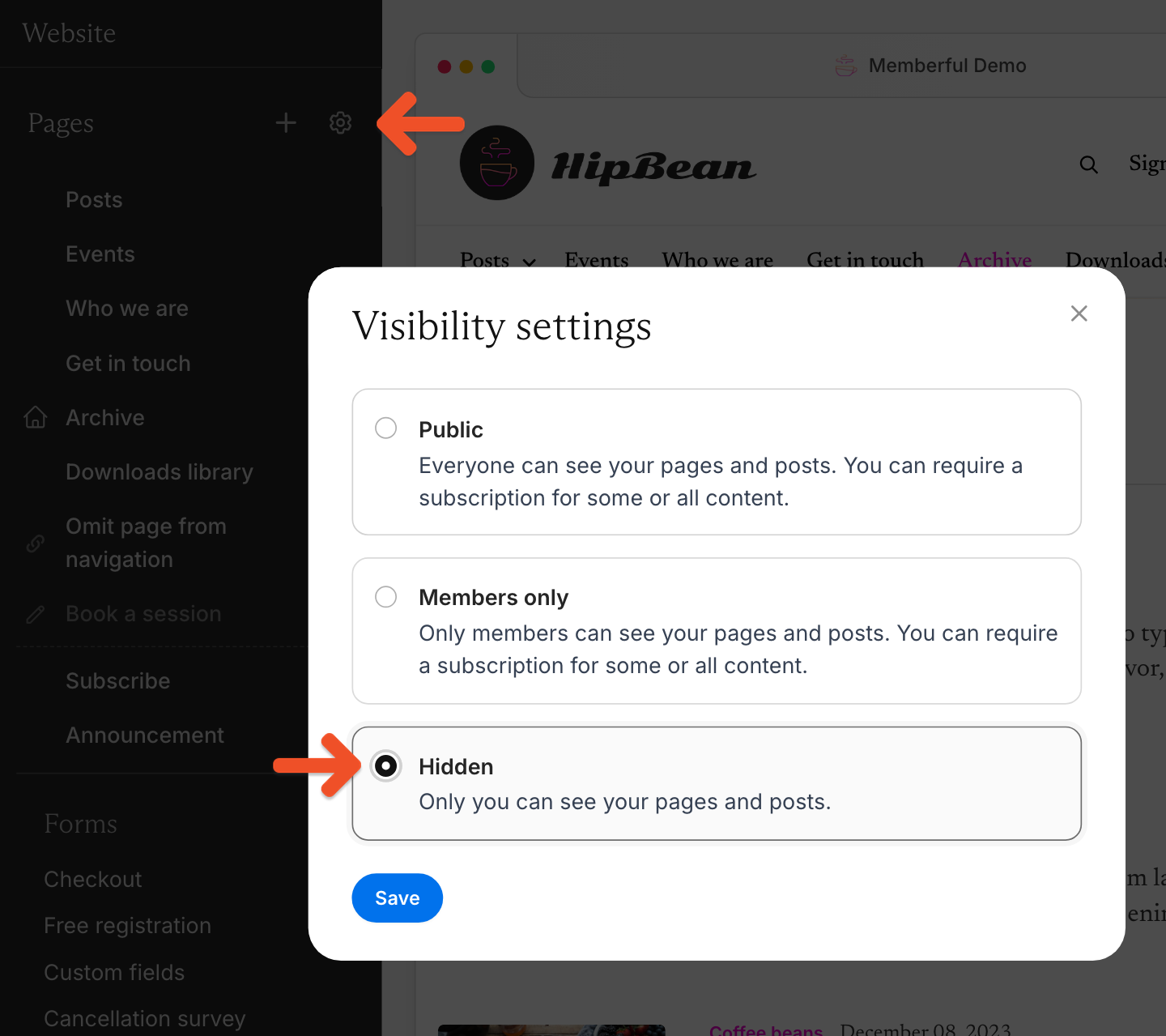 Hidden Visibility Setting