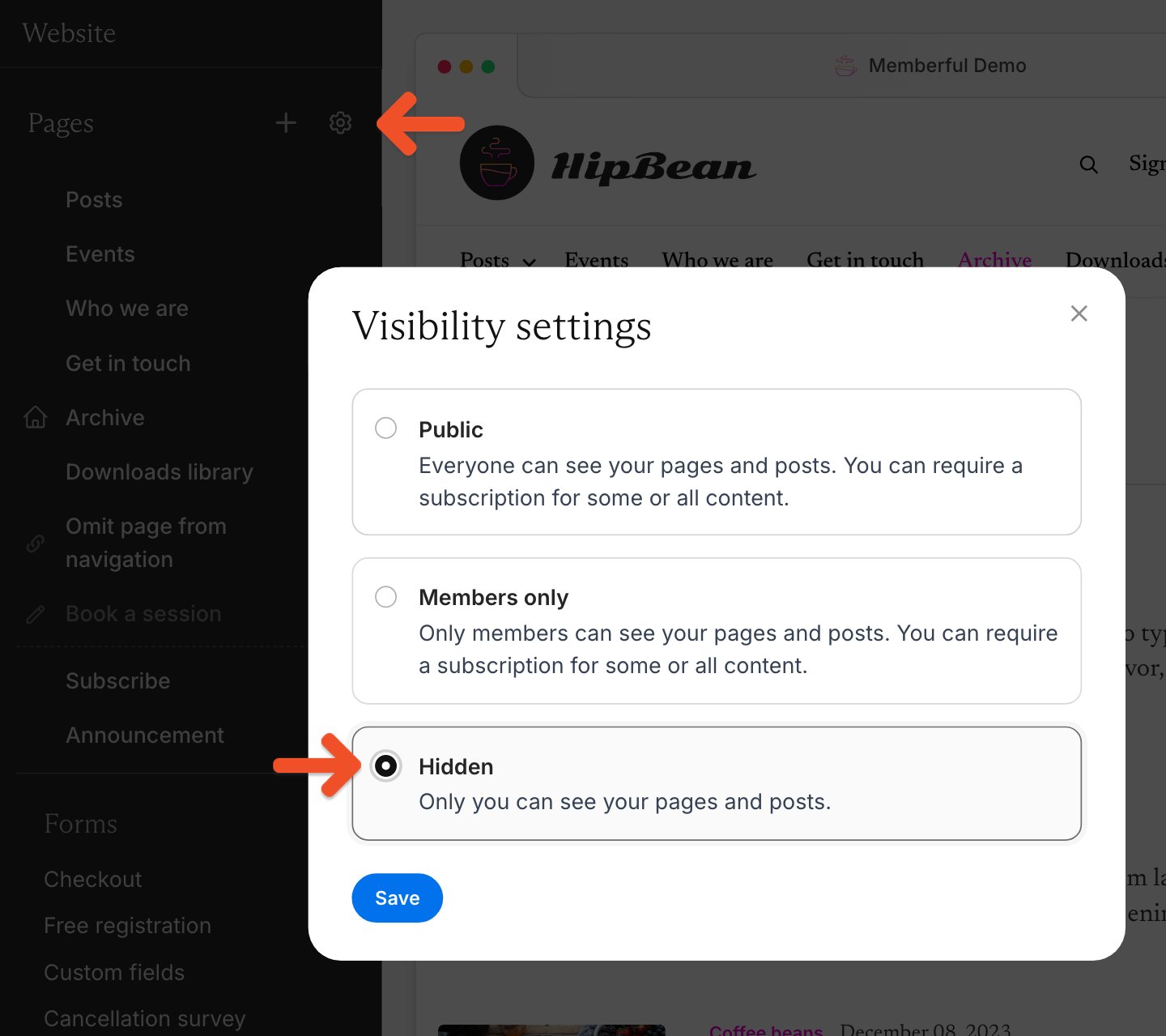Hidden Visibility Setting