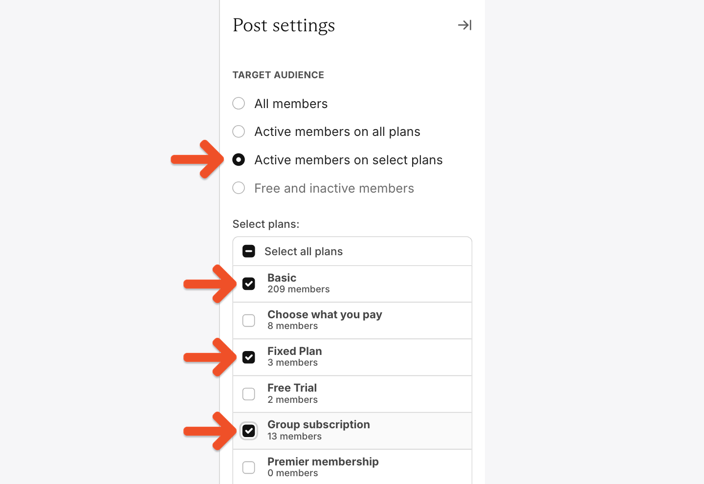 Post audience — select plans