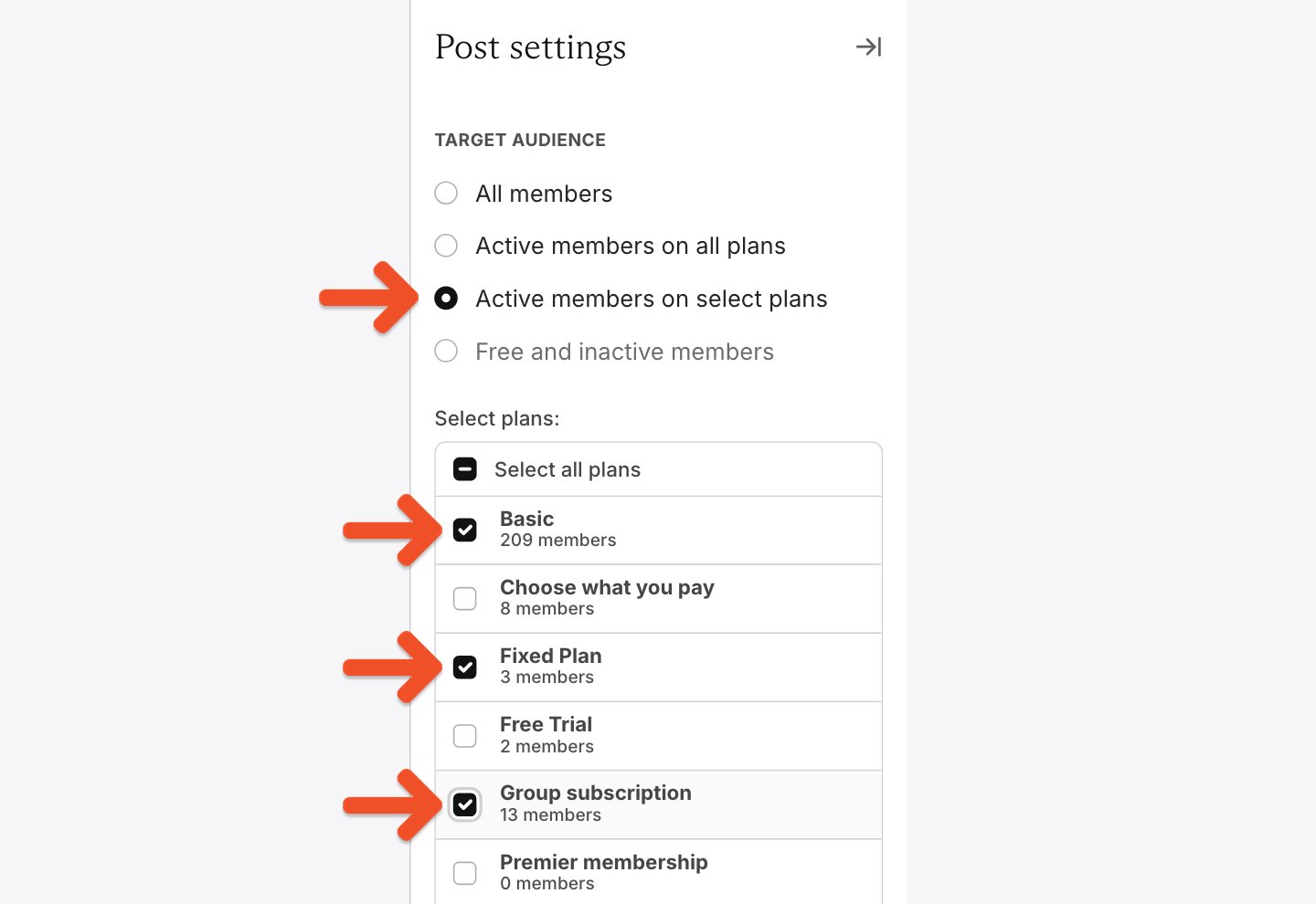 Post audience — select plans
