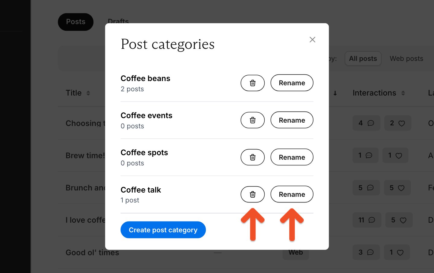 Rename or delete categories