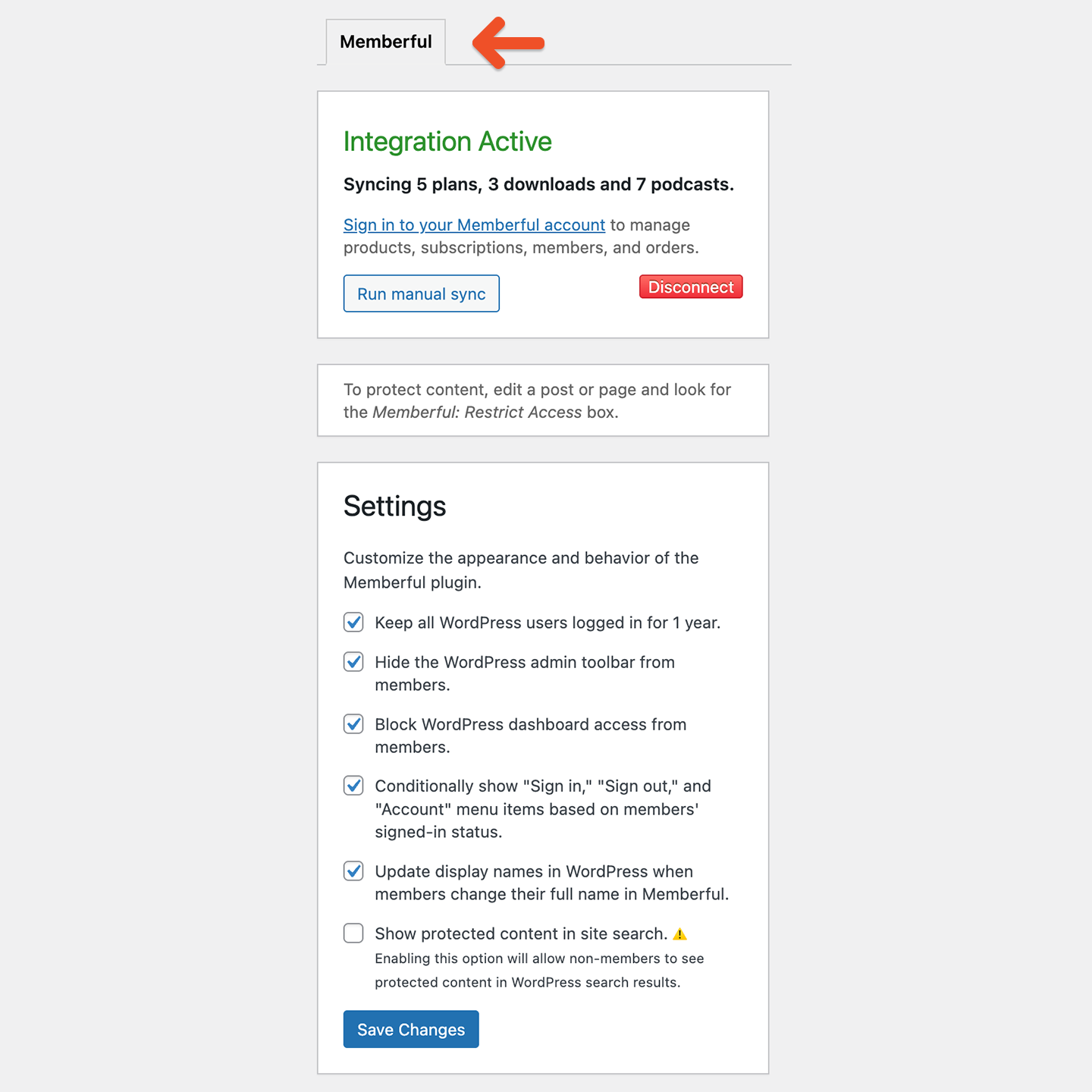 Memberful WP Plugin Settings