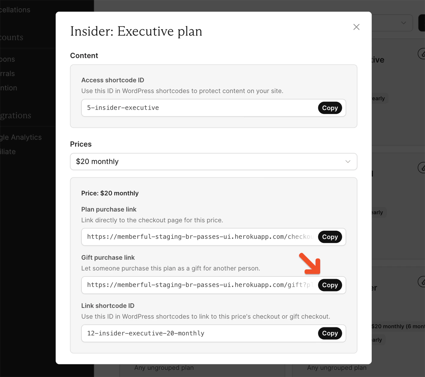 Memberful gift purchase link