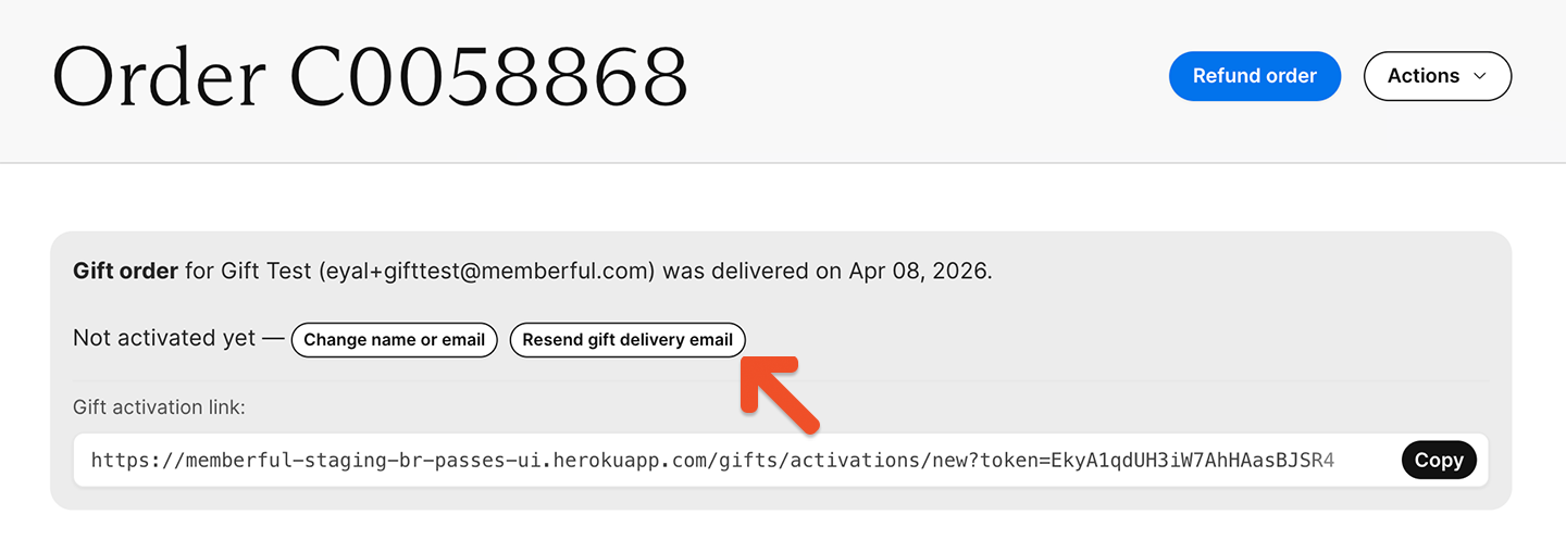 Re-send gift delivery email
