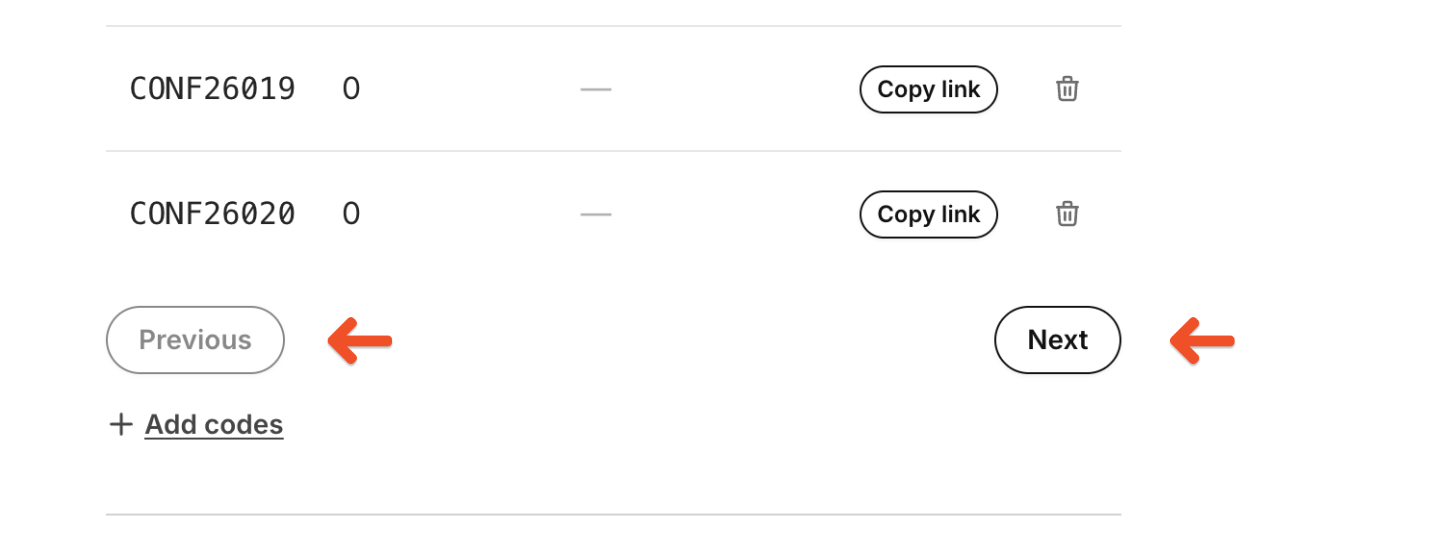 Move between pages of coupon codes