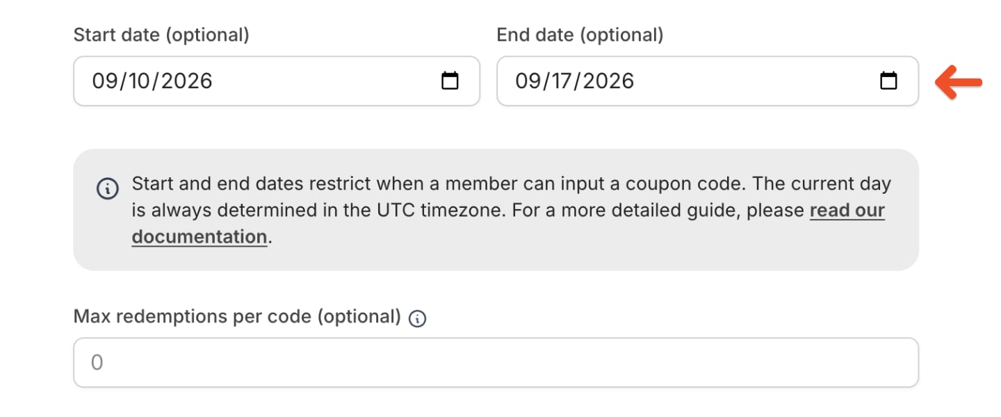 Coupon start and end dates