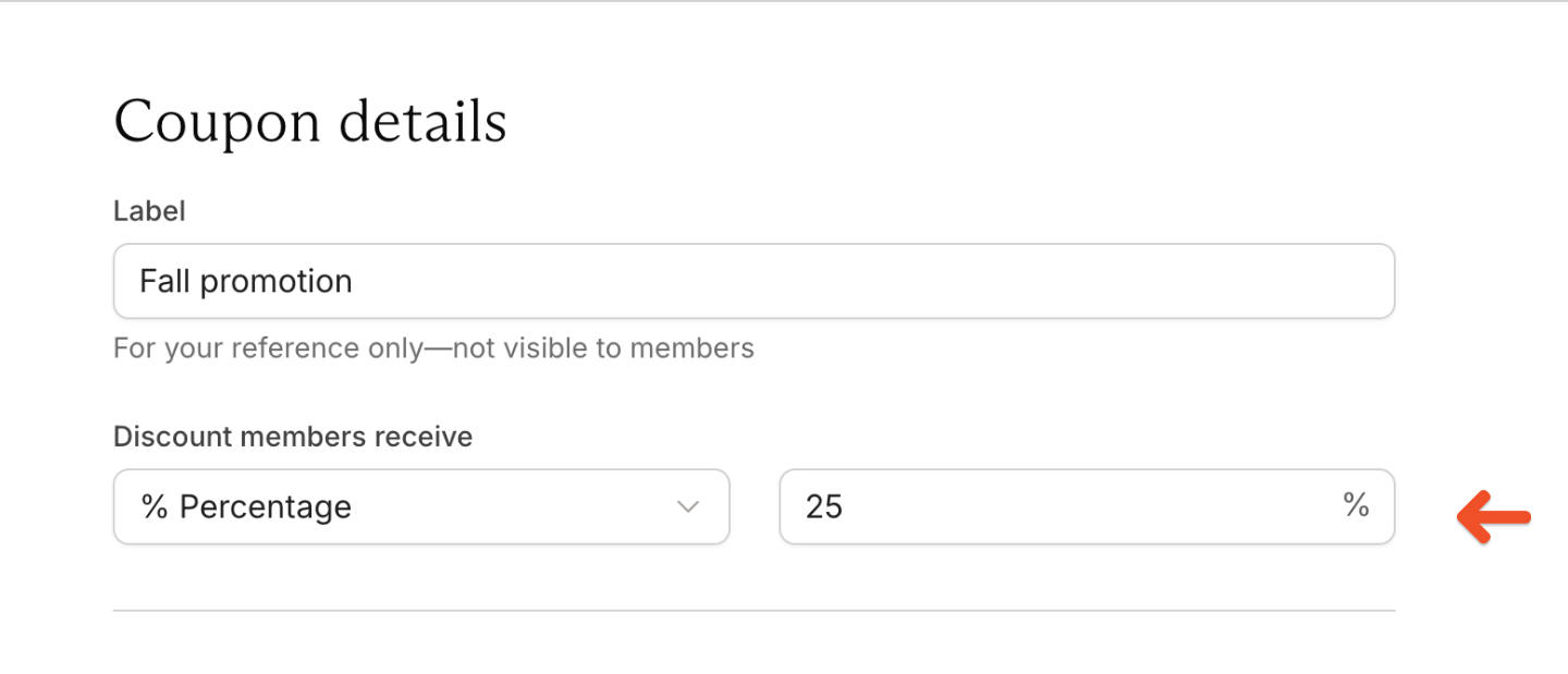 Coupon discount amount field