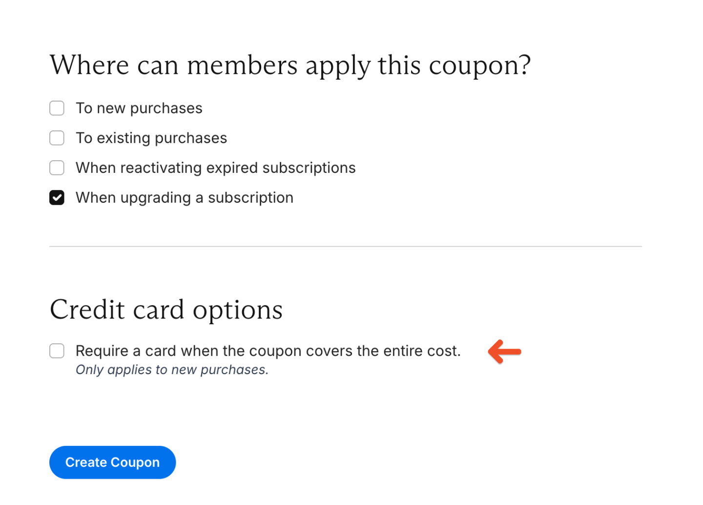 Setting that requires a card for free coupons