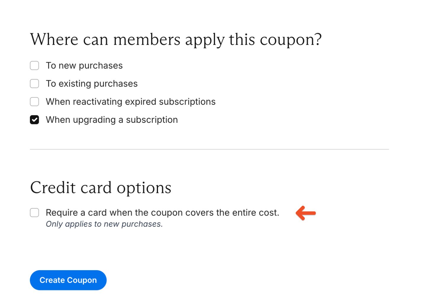Setting that requires a card for free coupons