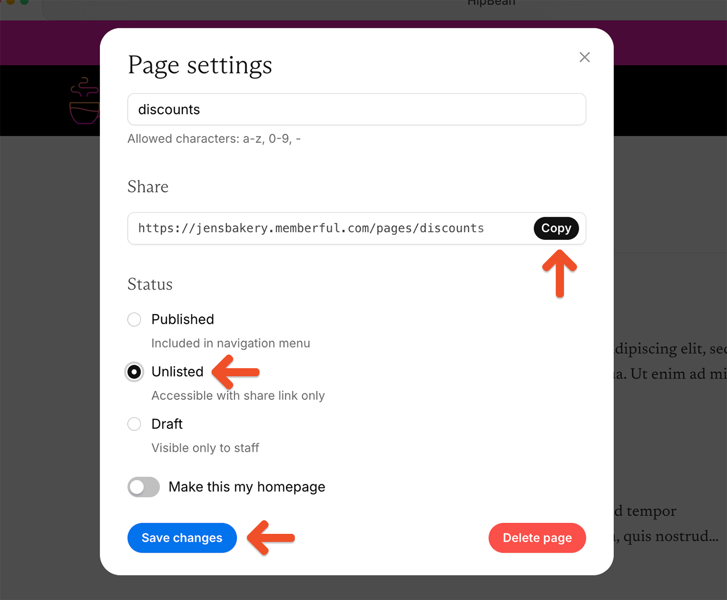 Page Settings Unlisted