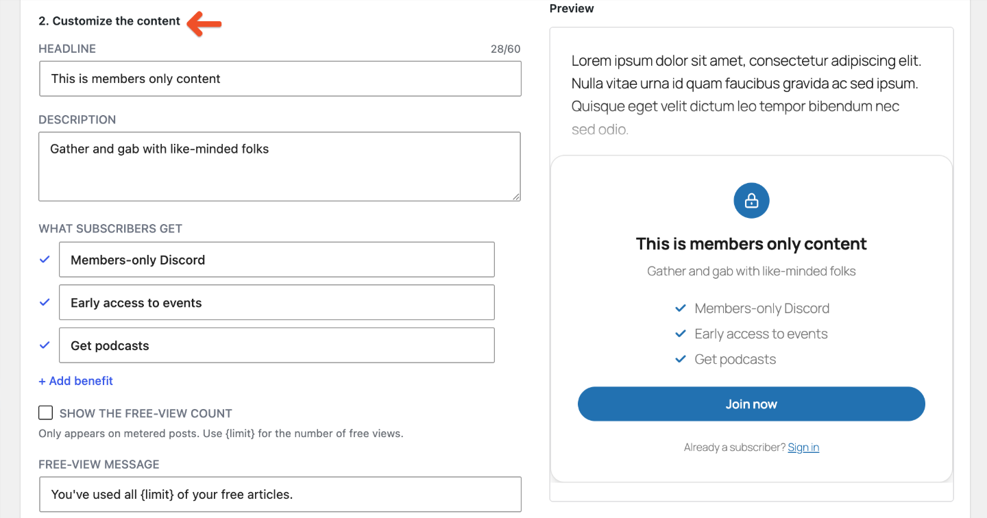 Customize the content