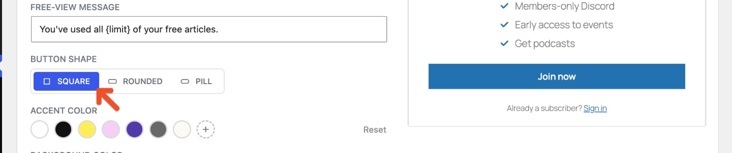 Square button shape
