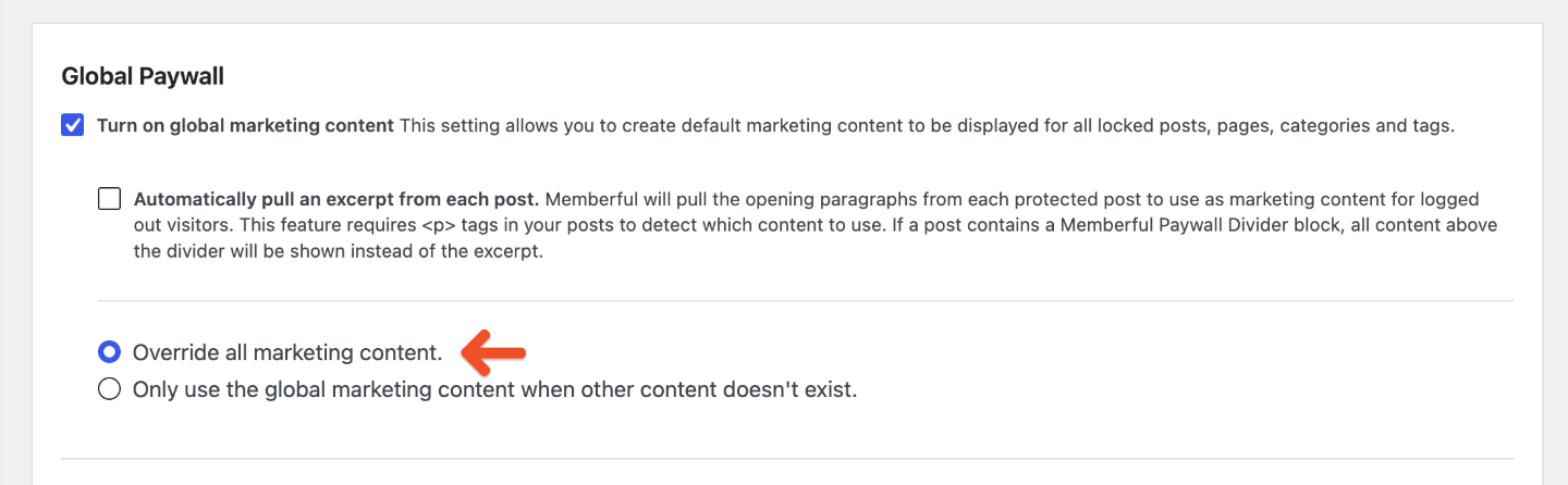Global marketing content options