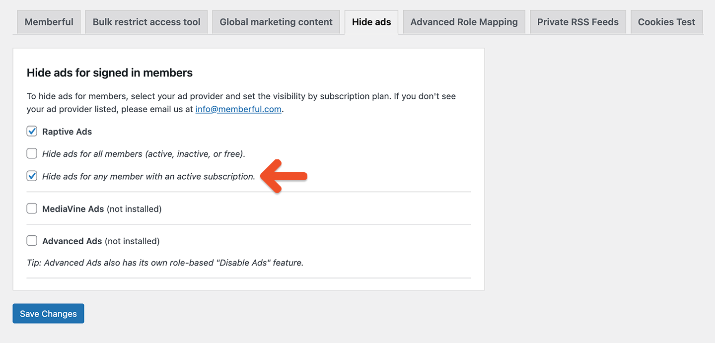 Hide ads for active subscription