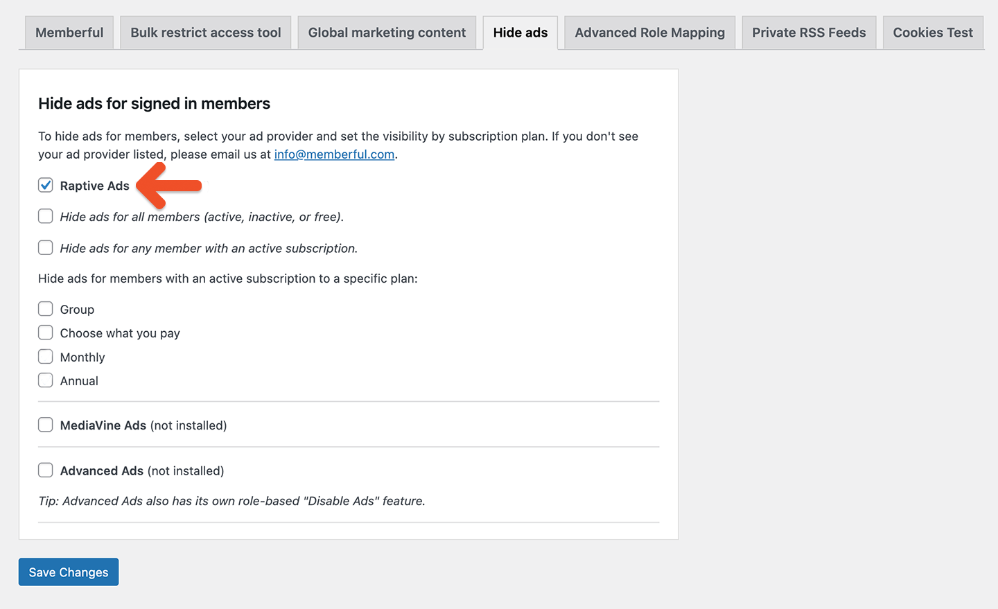 Select ads provider in plugin