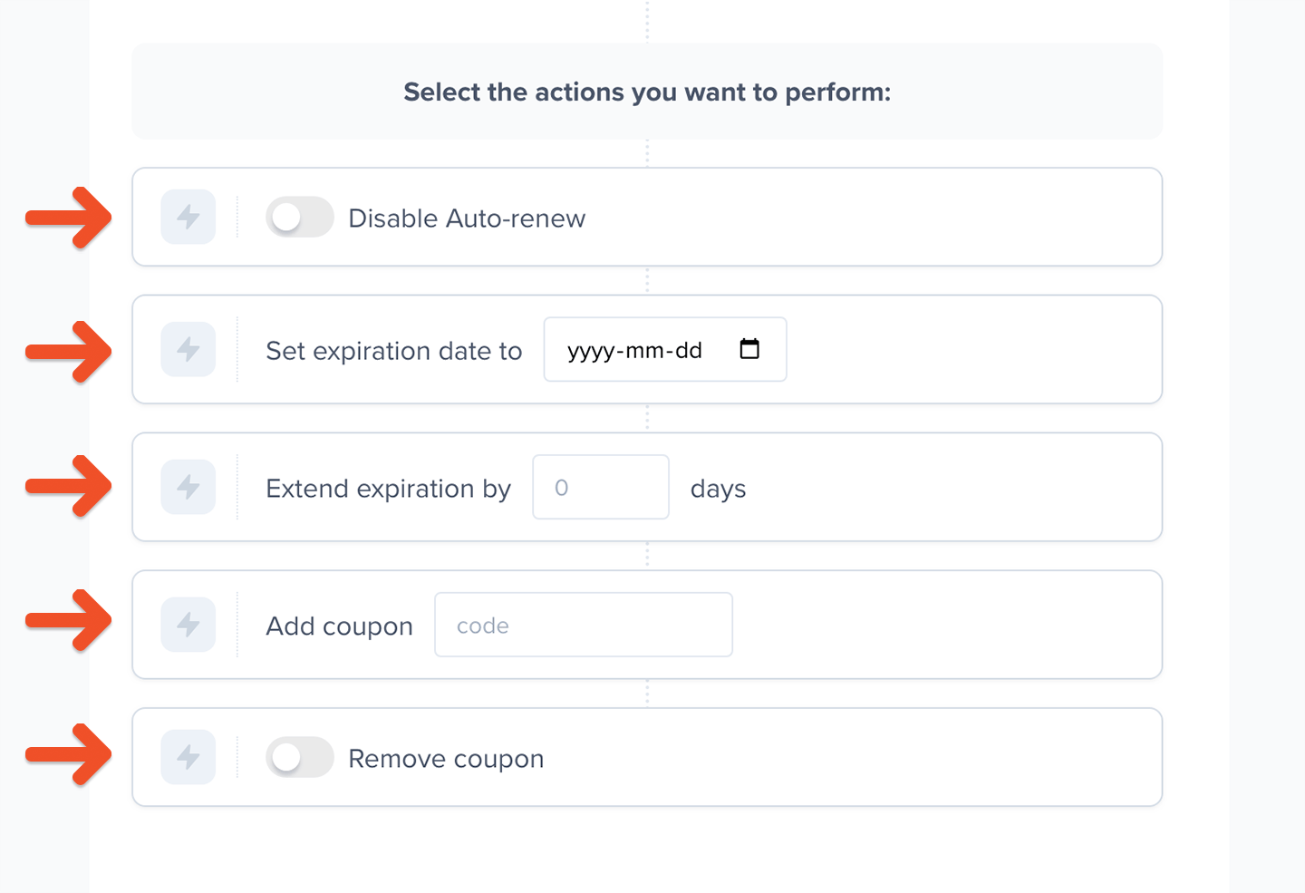 Select actions list