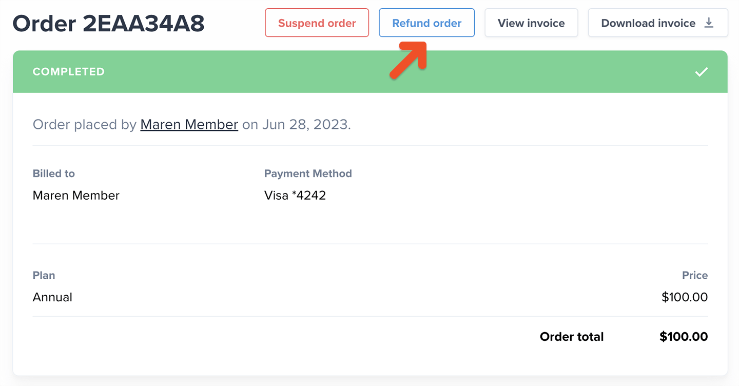 Refund or suspend an order - Memberful