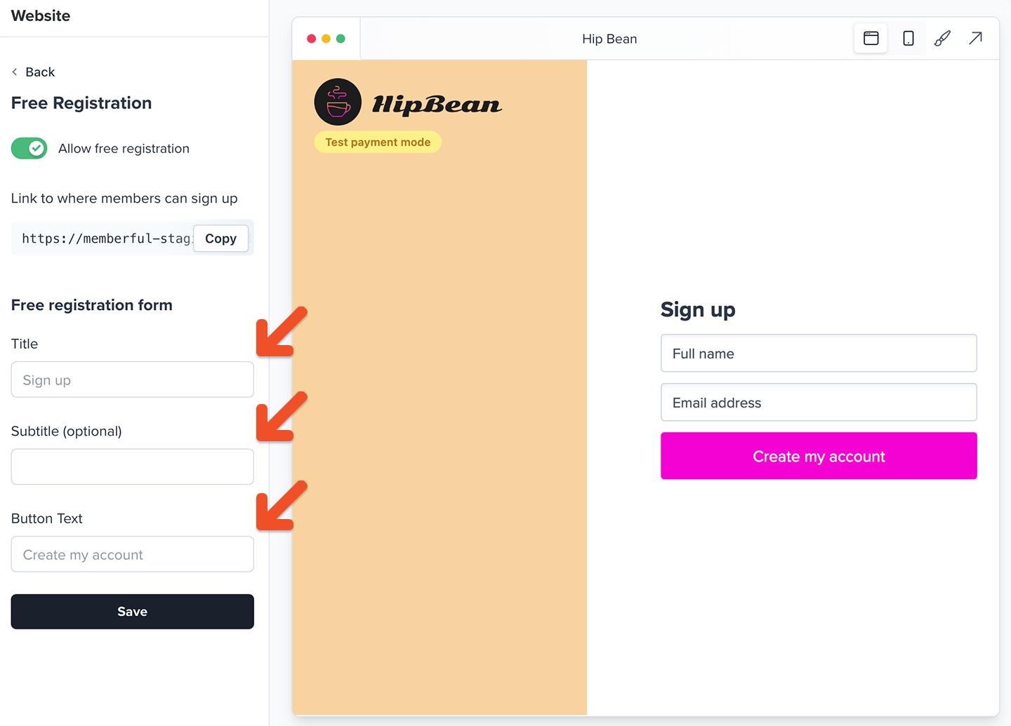 Free registration customize