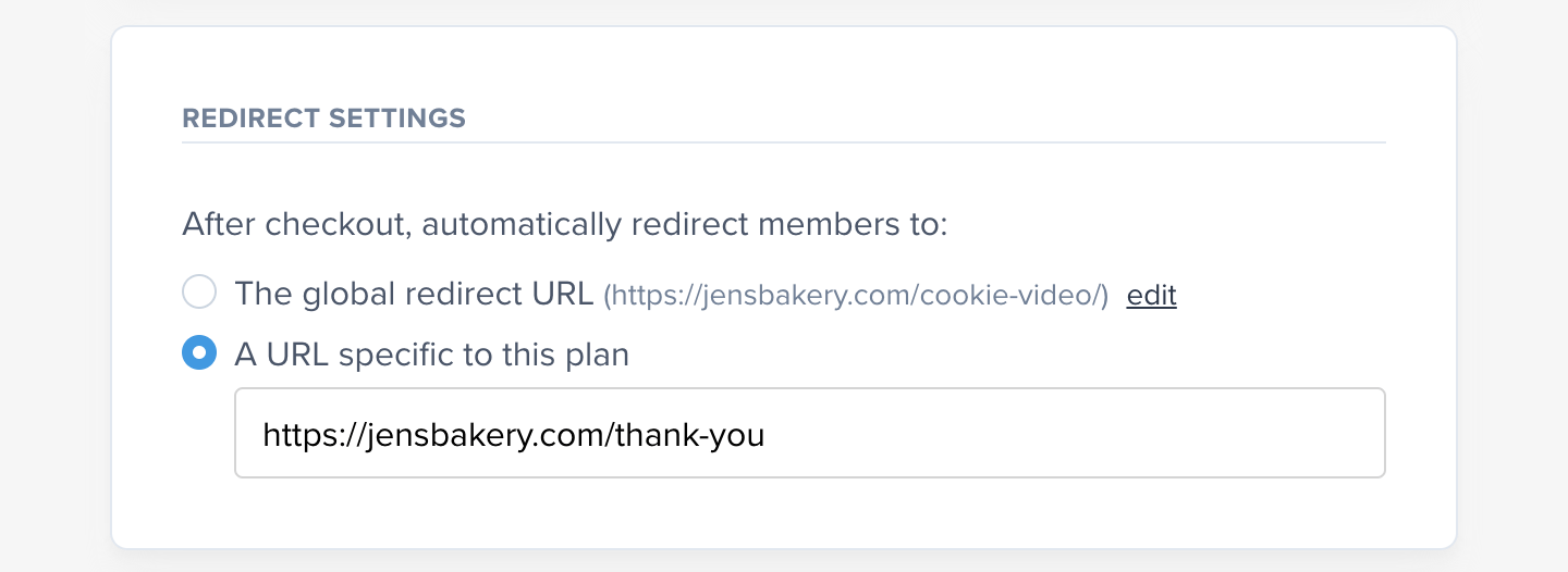 Plan-specific redirect URL