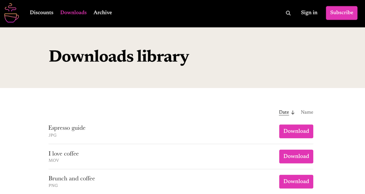 Downloads list