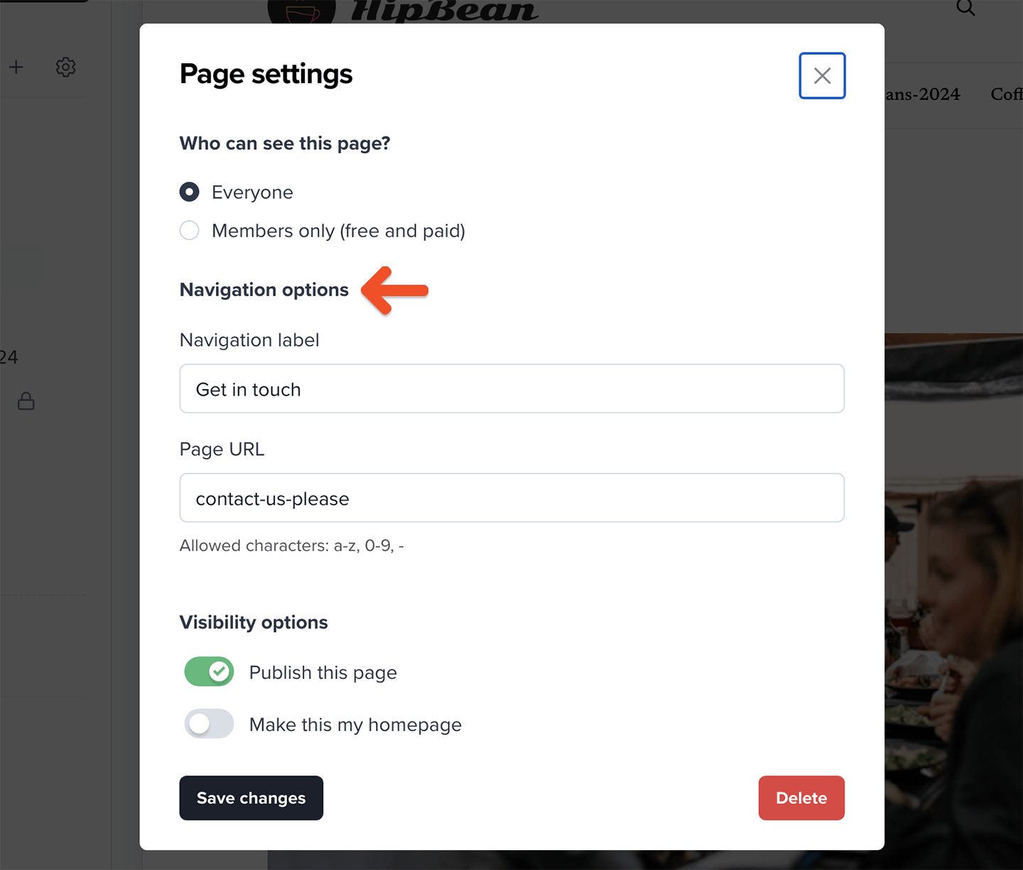 Edit navigation links
