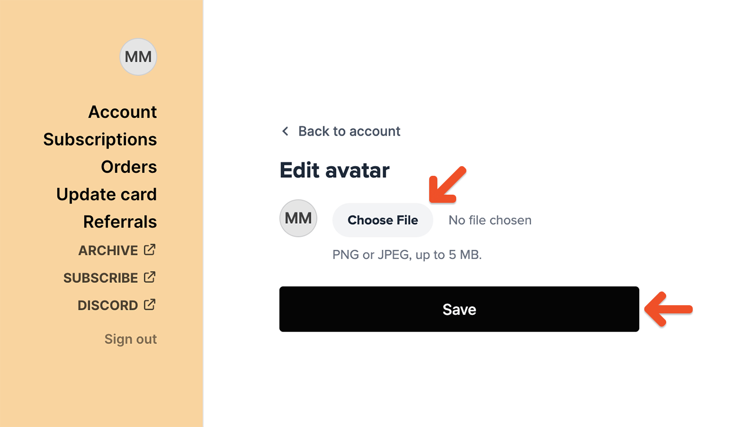 Upload an avatar from your account settings