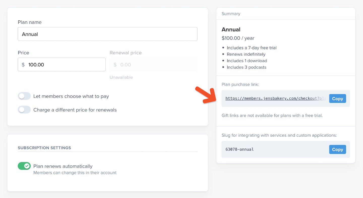 Memberful HTML plan purchase link