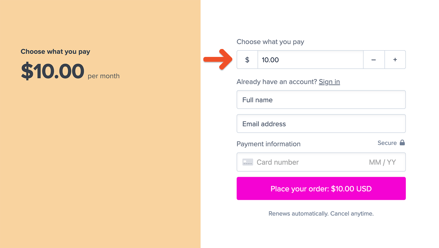 Choose what you pay checkout