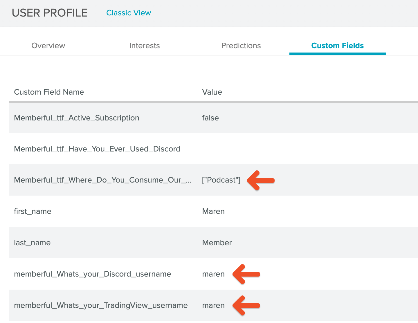All answers show up as custom fields on Marigold Engage by Sailthru