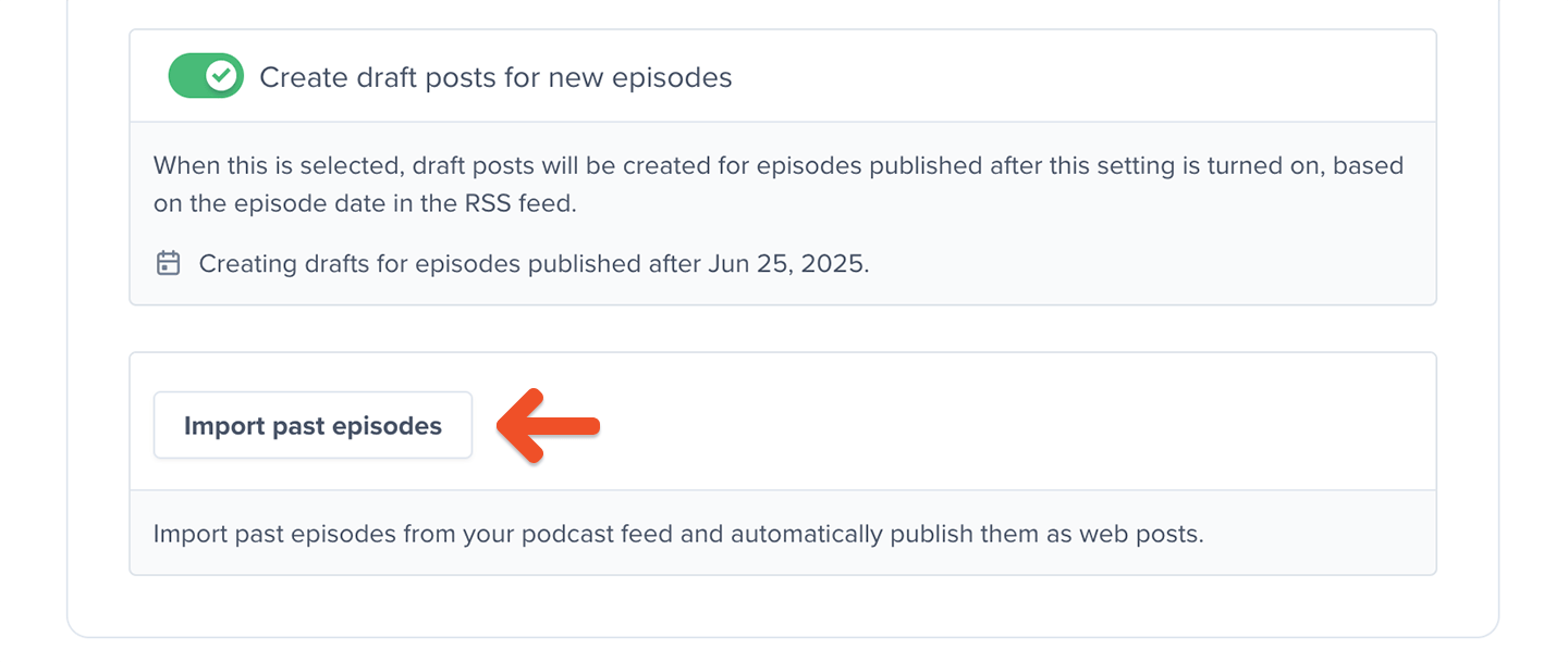 Import past episodes button